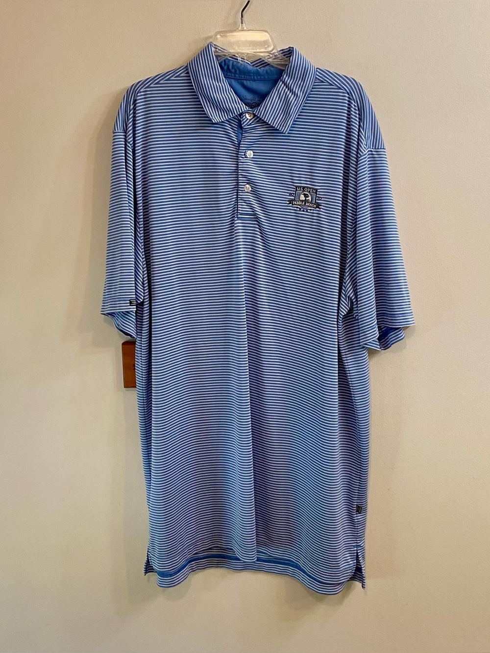 Straight Down XL Tall US Open 2010 Pebble Beach Blue White Striped Golf Polo